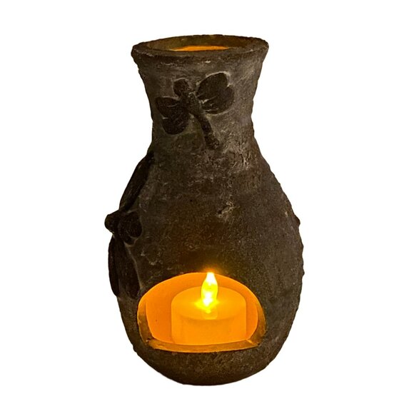 Dragonfly Tabletop Mini Chiminea Handmade Hand Painted Ceramic Tealight Holder - Picture 1 of 13